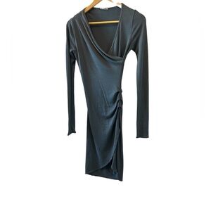 WILFRED Grey Knit Deep V Cinched Side Mid Length Long Sleeve Sweater Dress XXS